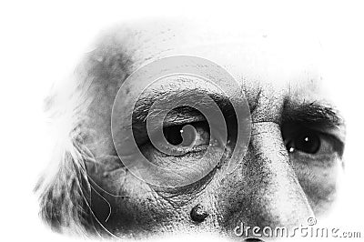 Backlit black and white image of man`s eyes Stock Photo