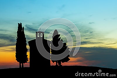 Backlit chapel in Tuscany Stock Photo
