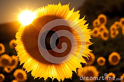 Backlit image of a beautiful sunflower. Generative Artificial Intelligence Stock Photo