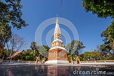 Backlit image, sunrise, pagoda, Thai temple, Buddhist religion, bright sky Stock Photo