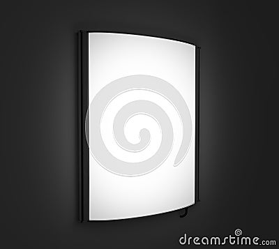 Backlit signage board, led glow advertising board, vinyl company sign on wall. Stock Photo