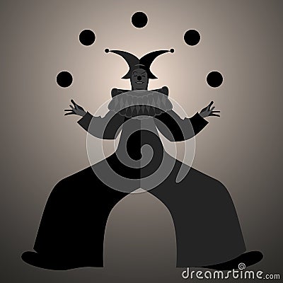 Backlit silhouette of retro style clown juggling balls Vector Illustration