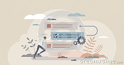 Backlog as agile project management for product software tiny person concept Vector Illustration