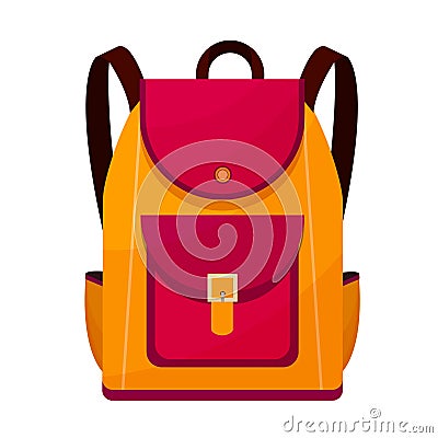 Colored school backpack. Education, schoolbag luggage, rucksack. Kids school bag with education equipment. Backpacks with study su Vector Illustration