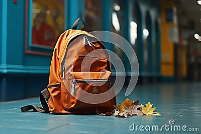 Backpack amidst a classic back to school environment, symbolizing readiness Stock Photo