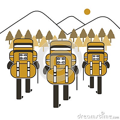 Backpack group hiking mountain Vector Illustration