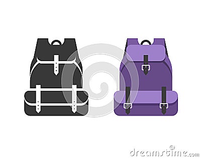 Backpack icon shape black vector or travel bag and camping knapsack isolated graphic flat cartoon illustration, hiking back pack Vector Illustration