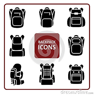 Backpack icons set Vector Illustration