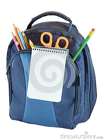 Backpack with school object Stock Photo