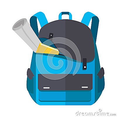 Backpack Schoolbag Icon with Notebook Ruler Vector Illustration