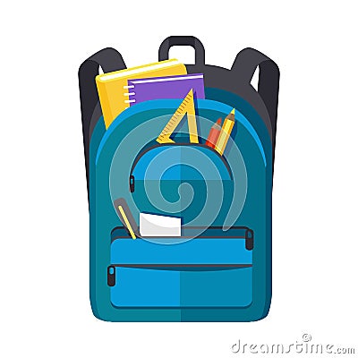 Backpack Schoolbag Icon with Notebook Ruler Vector Illustration