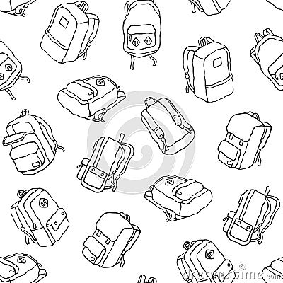 Backpack seamless pattern travel bag school bag doodle vector isolated wallpaper background white Stock Photo
