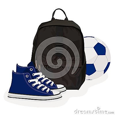 Backpack and sport accessories. Set. isolated on white background Vector Illustration