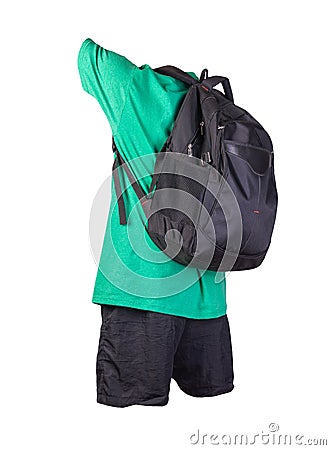 backpack sports shorts t-shirt isolated on white foane. clothes for every day Stock Photo