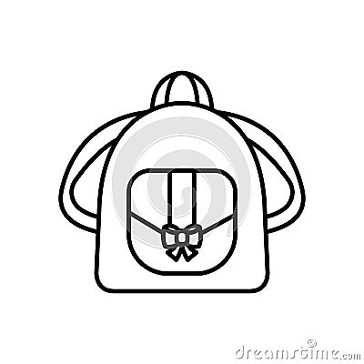 Backpack womens vector icon outline black. EPS 10. Female city bag illustration.. Flat outline sign. Shop online concept. Ladies Vector Illustration