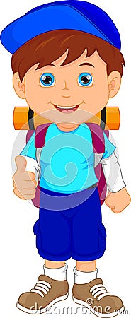 Backpacker boy thumbs up Vector Illustration