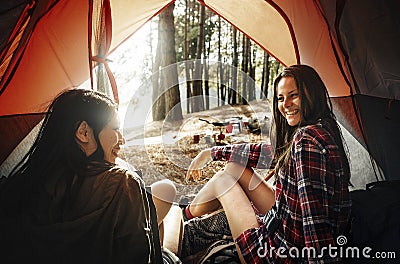 Backpacker Camping Hiking Journey Travel Trek Concept Stock Photo