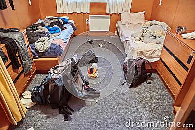 Messy dormitory room Stock Photo