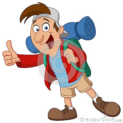 Backpacker hitchhiking Vector Illustration