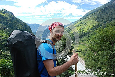 Backpacker in the outdoors Stock Photo