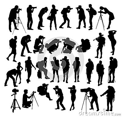 Backpacker and Photographer Silhouettes Vector Illustration