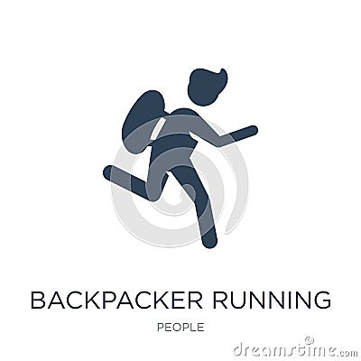 backpacker running icon in trendy design style. backpacker running icon isolated on white background. backpacker running vector Vector Illustration