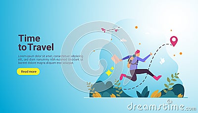 backpacker travel adventure concept. outdoor vacation recreation in nature theme of hiking, climbing and trekking with people Vector Illustration