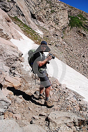 Backpacking in the outdoors Stock Photo