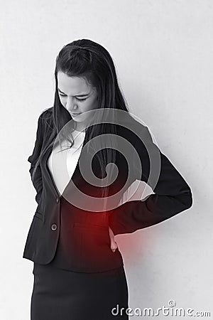 Backpain of business woman, concept of office syndrome Stock Photo