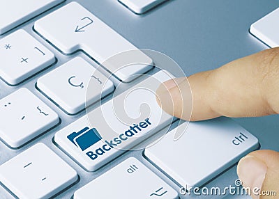 Backscatter - Inscription on Blue Keyboard Key Stock Photo