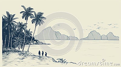 Vintage Postcard Design With Uae Islands Illustration Cartoon Illustration