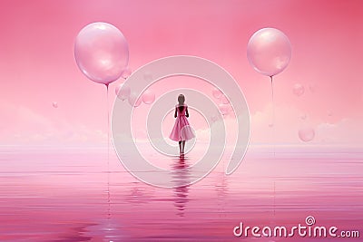 Backside of a girl with balloons, imaginary view Stock Photo