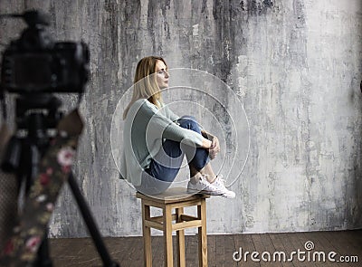 Backstage with professional shooting in the studio Stock Photo