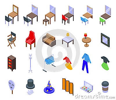 Backstage theater room icons set isometric vector. Makeup dressing Stock Photo