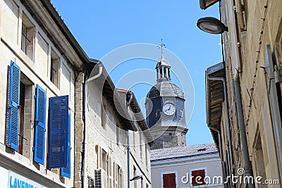 Backstreets and Clock Tower, Melle, France Stock Photo