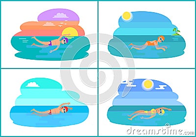 Backstroke and Breaststroke Vector Illustration Vector Illustration