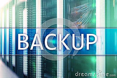 Backup button on modern server room background. Data loss prevention. System recovery Stock Photo