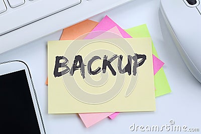 Backup save data on computer technology desk Stock Photo
