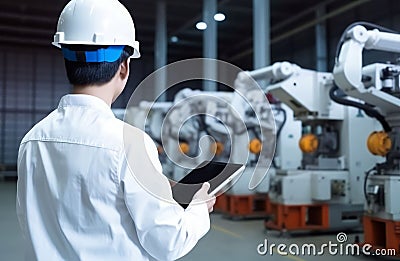 Backview robot engineer person. Generate Ai Stock Photo