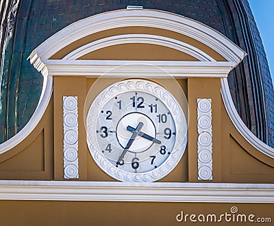 Backwards clock of Bolivian Palace of Government - La Paz, Bolivia Stock Photo