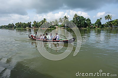Backwaters network of brackish lagoons in Kerala Editorial Stock Photo
