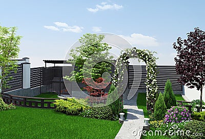 Backyard defining areas, 3d render Stock Photo