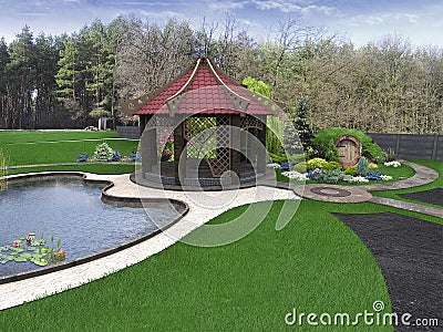 Backyard design ideas, 3d render Stock Photo