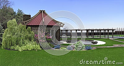 Backyard design ideas, 3d render Stock Photo