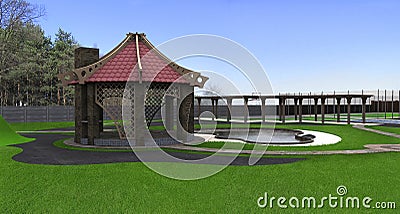 Backyard design ideas, 3d render Stock Photo