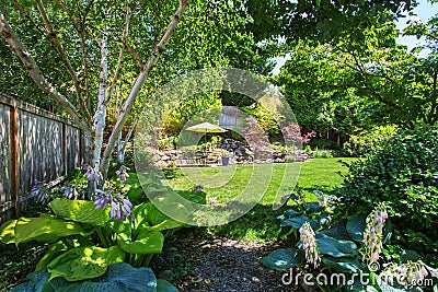 Backyard garden with beautiful landscape Stock Photo