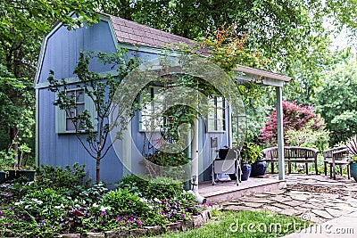 Backyard Landscaping Garden Shed Stock Photo