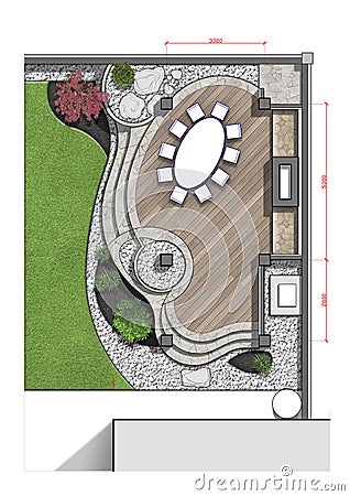 Backyard master plan, 2d sketch Stock Photo