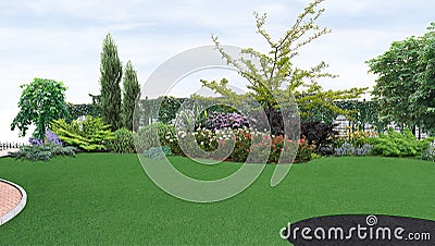 Backyard planting of greenery, 3d render Stock Photo