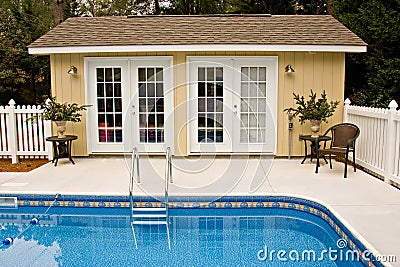 Backyard pool house Stock Photo